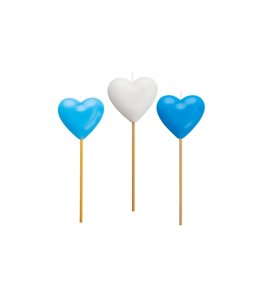 Givvi Candles Heart Candles w/ Pick 3/pk-Blue And White