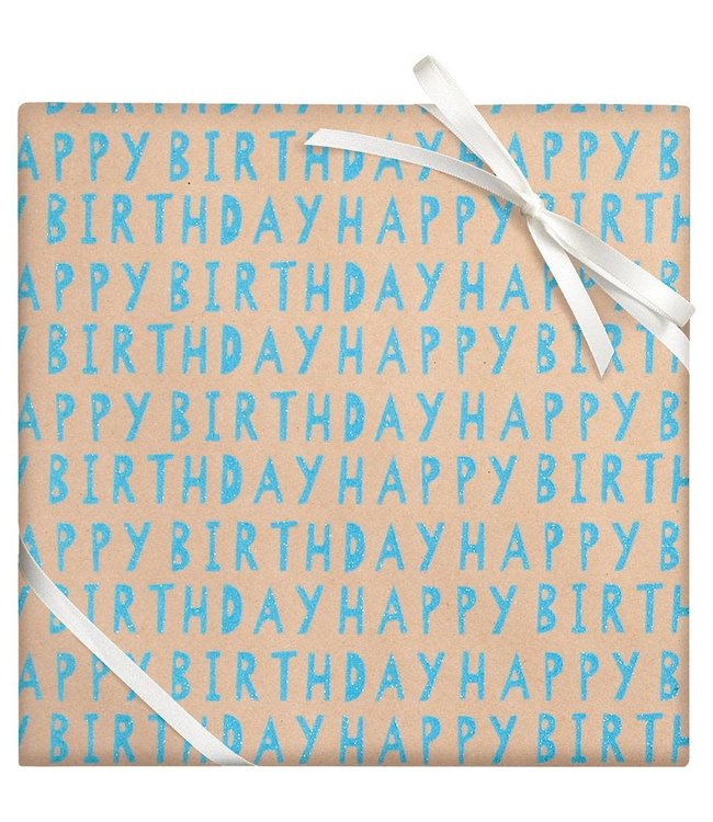 waste not paper Wrap Roll (30X120) Inches-Happy Birthday Blue Glitter