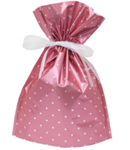 Misumaru Medium Gift Bag - Metallic Pink Polka Dot