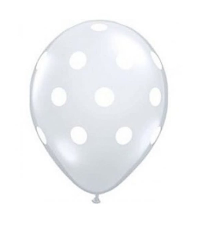 Qualatex 11 Inch Qualatex Printed Latex Balloons Big Polka Dots 50 ct-Clear-White