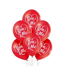12 Inch Printed Latex Balloons 6/pk-You & Me White on Red