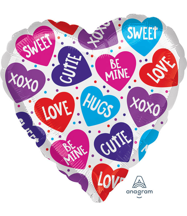Anagram Foil Balloon 21In - Candy Heart & Dots