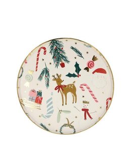 Meri Meri 8 1/4 x 8 1/4 Inch Side Plates 8/pk-Festive Motif Christmas