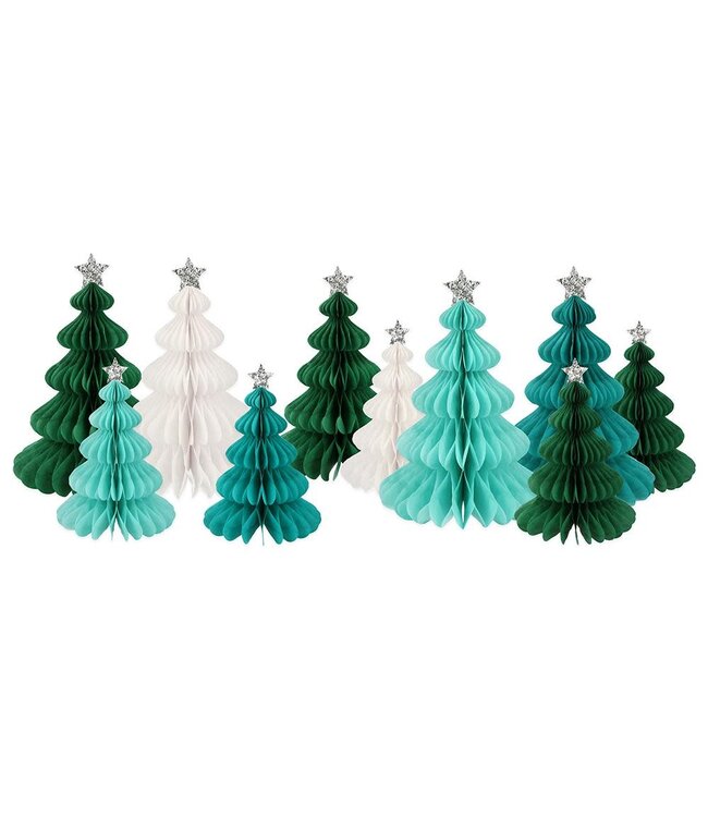 Meri Meri Green Forest Christmas Trees Honeycomb Decorations 10/pk