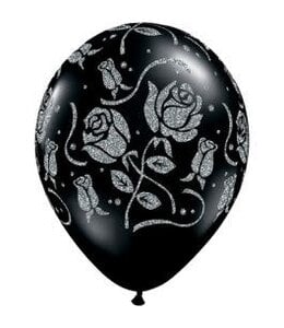 Qualatex 11 Inch Qualatex Printed Latex Balloons 25ct-Black Glitter Roses