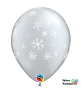 Qualatex 16 Inch Qualatex Printed Latex Balloons Snowflakes & Sparkles Fp Pk/50-Silver