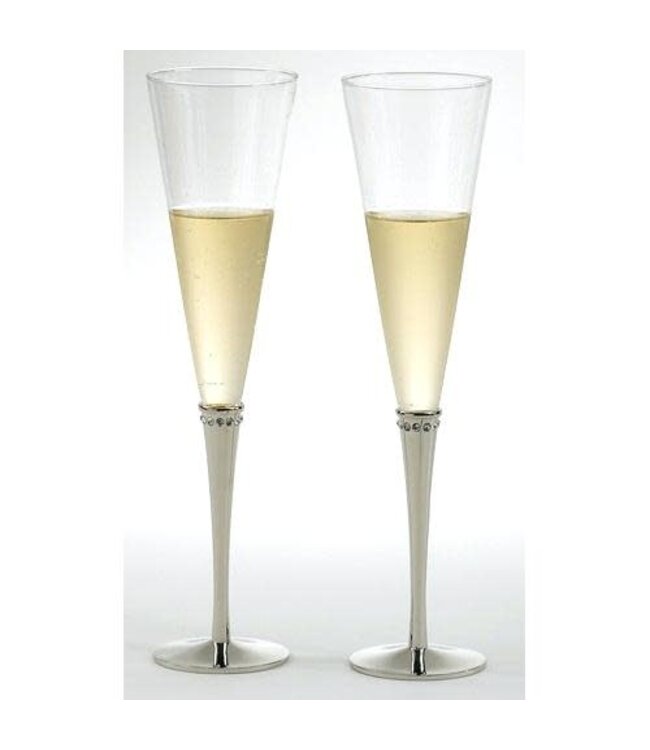 Creative Gifts International 11 Inch Nickel Plated Champagne Flutes W/Crystals
