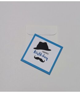 Gift tag-Birthday Hat Moustache (7X7) cm-Blue