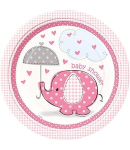 Unique 9 Inch Plates-Umbrellaphants Pink