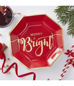 Ginger ray Plates Merry & Bright Cristmas - Red & Black (23X23) Cm 8/Pk