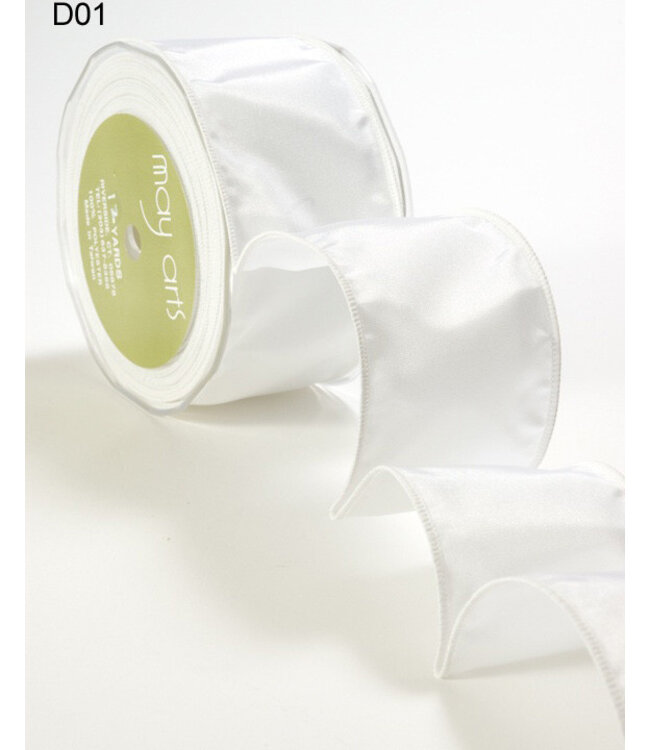 May Arts Ribbon Wired Taffeta Iridescent  5 inch X 12 Yd -  White