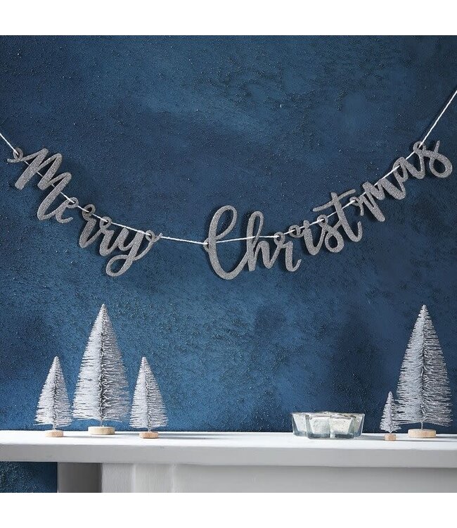 Ginger ray Bunting Wooden Glitter Merry Christmas - Silver 1 Meter