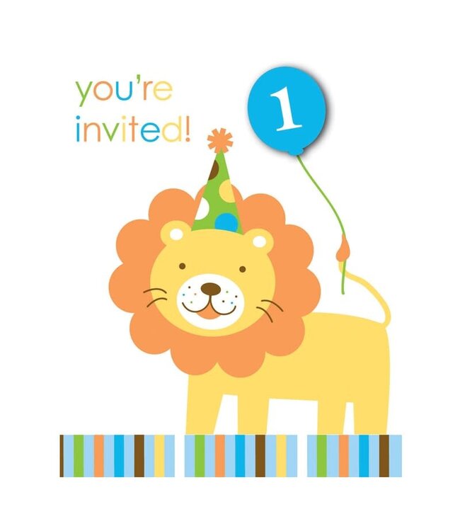 Creative Converting Invitation Cards - Sweet Lion/Boy 1st Birthday
