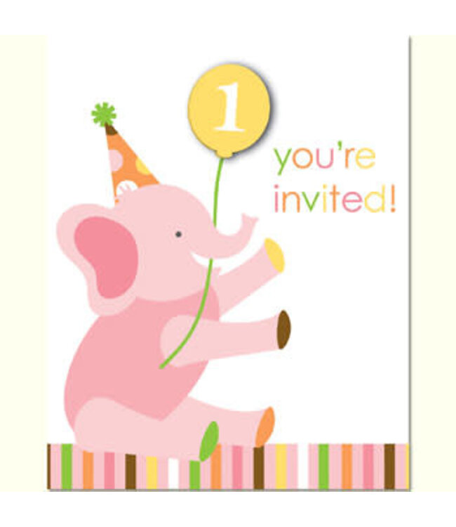 Creative Converting Invitation Cards - Sweet Elephant/1st Birthday Girl