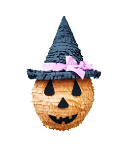 Large Die Cut Pinata 40X67-Halloween Pumpkin Witch Hat & Purple Ribbon