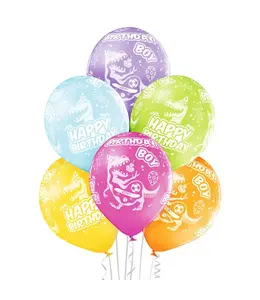 Belbal 12 Inch Printed Latex Balloons 6/pk-Birthday Boy Dinosaur