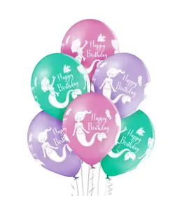 Belbal 12 Inch Latex Printed Balloons 6 /pk-Birthday Mermaid