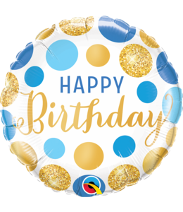 Qualatex 18 Inch Foil Balloon-Birthday Blue & Gold Dots