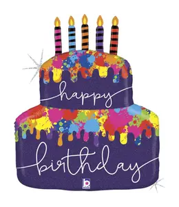Qualatex 30 Inch Foil Balloon-Paint Splatter Birthday Cake