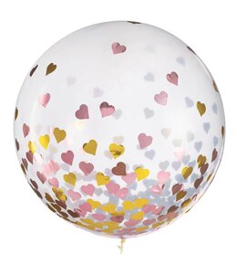 Amscan Inc. 24 Inch Latex Balloons With Confetti Hearts-Pink/Gold