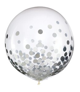 Amscan Inc. 24 Inch Latex Balloons With Confetti-Silver Foil 2/pk