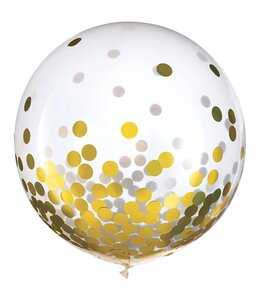 Amscan Inc. 24 Inch Latex Balloons With Confetti 2pk- Gold Foil