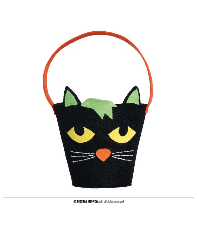 Fiestas Guirca BLACK FELT BUCKET WITH CAT 20 CM