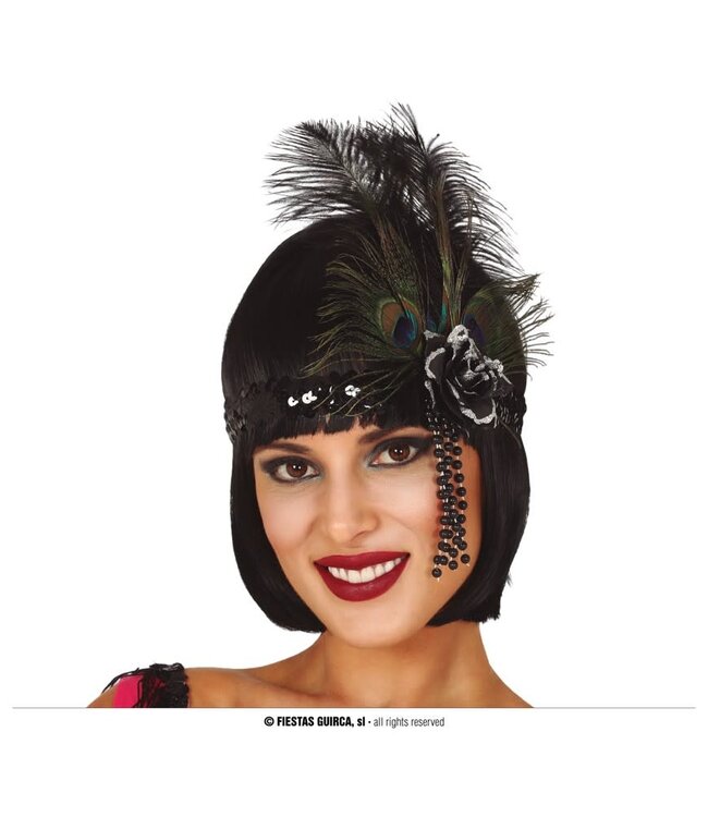 Fiestas Guirca Flapper Black Sequins Headband With Feathers