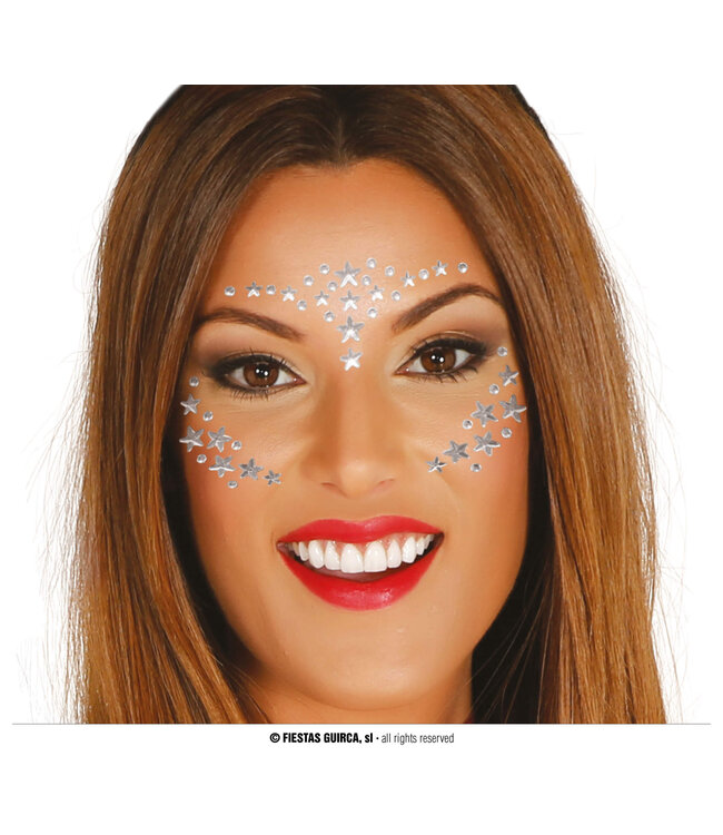 Fiestas Guirca Adhesive Facial Jewels-Silver Stars