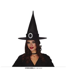 Fiestas Guirca Black Witch Hat With Oval Silver Buckle