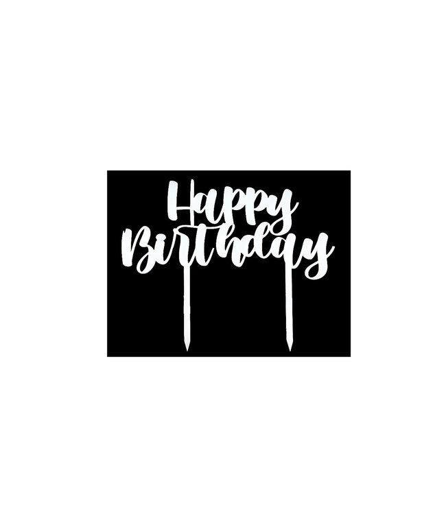 Cake Topper Happy Birthday -White