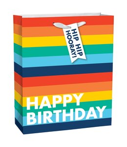 Amscan Inc. Large Bag w/ hang tag (13H x 10 1/2W x 5D) Inches-Happy Birthday Rainbow Stripe