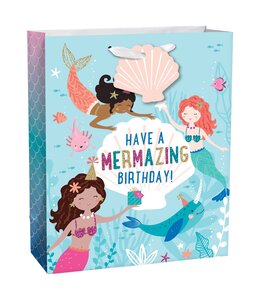 Amscan Inc. Large Bag w/ hang tag (13H x 10 1/2W x 5D) Inches-Mermaid Girl Birthday