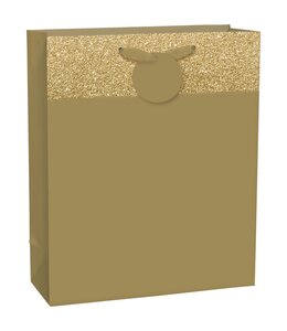 Amscan Inc. Large Bag w/ hang tag & Glitter Band  (13H x 10 1/2W x 5D) Inches-Matte Gold