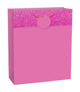 Amscan Inc. Large Bag w/ hang tag & Glitter Band (13H x 10 1/2W x 5D) Inches-Matte Bright Pink