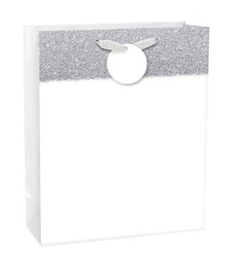 Amscan Inc. Large Bag w/ hang tag & Glitter Band  (13H x 10 1/2W x 5D) Inches-Matte White