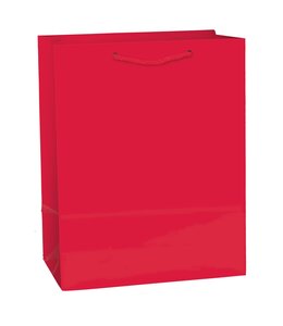 Amscan Inc. Medium Solid Glossy Bag (9 1/2H x 7 3/4W x 4 1/2D) inches-Apple Red