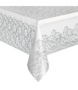 Amscan Inc. White Lace Plastic Table Cover, (54X108) Inch