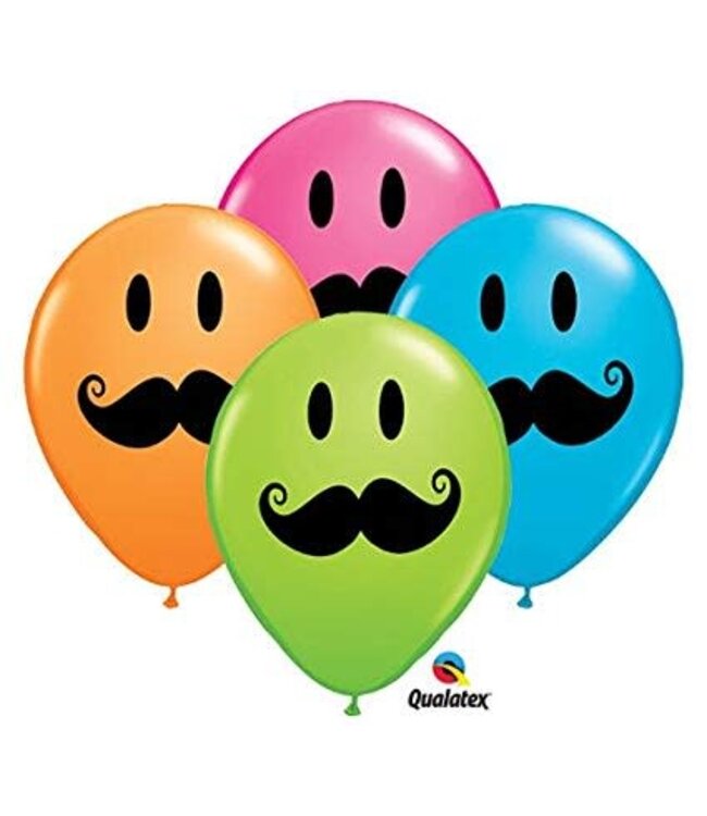12 Inch Printed Latex Balloons 8/pk-Smile Face Moustache