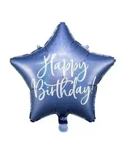 Party Deco 15.5 Inch Star Mylar Balloon - Happy Birthday Blue Sparkle