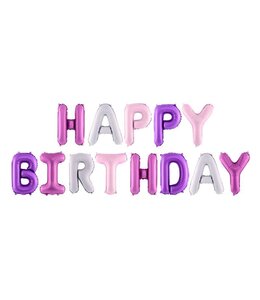 Party Deco 14 Inch Happy Birthday Mylar Balloon Letters Set-Pink & Purple