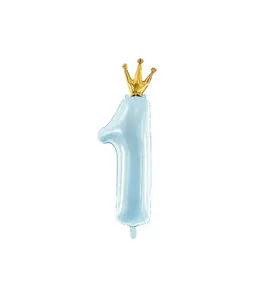 Party Deco 35.5 Inch Mylar Balloon Number 1 With Crown - Light Blue