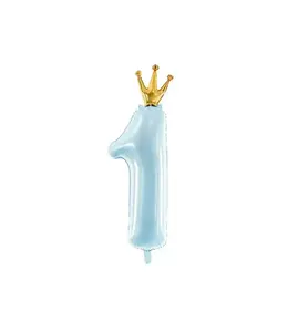 Party Deco Foil Balloon Number ''1'' With Crown - Light Blue