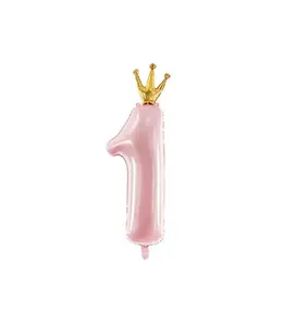 Party Deco 35.5 Inch Mylar Balloon Number 1 With Crown - Light Pink