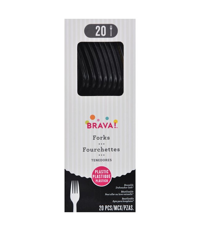 Amscan Inc. Reusable Plastic Forks Mid Count 20pk-Jet Black