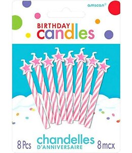 Amscan Inc. Pink with Light Pink Stars Spiral Candles