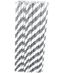 Rubies Costumes Silver/White Paper Straws 24/Pk