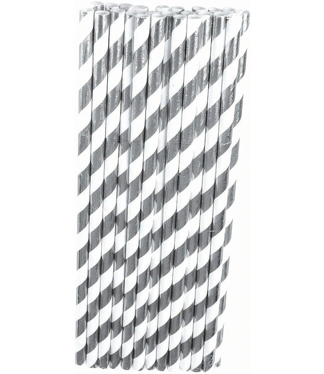Rubies Costumes Silver/White Paper Straws 24/Pk