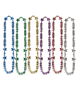 Party Time HNY 35 Inch Metallic Happy New Year Necklace 6/Pk