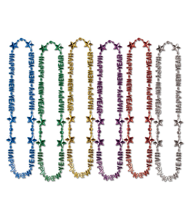 Party Time HNY 35 Inch Metallic Happy New Year Necklace 6/Pk